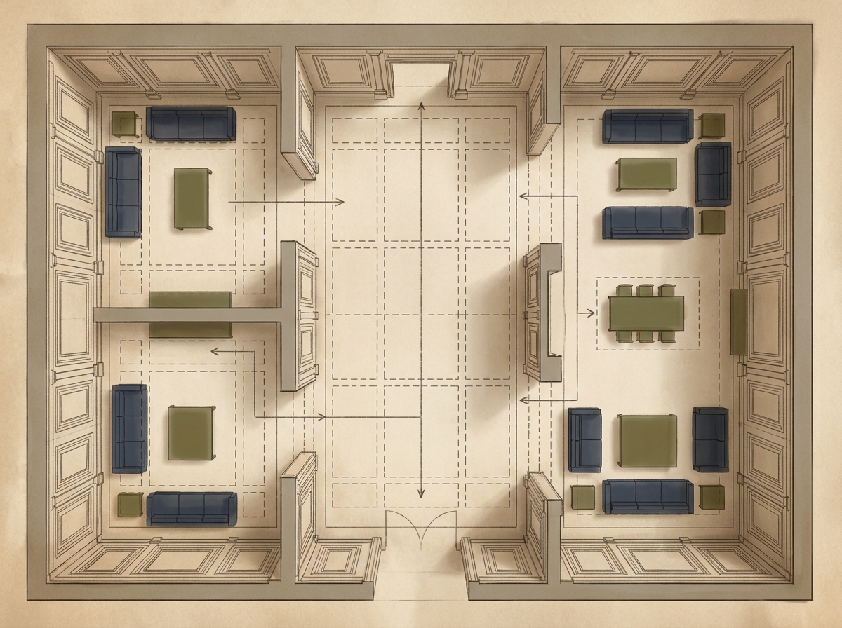 How wall panel modules affect symmetry in classical interior design