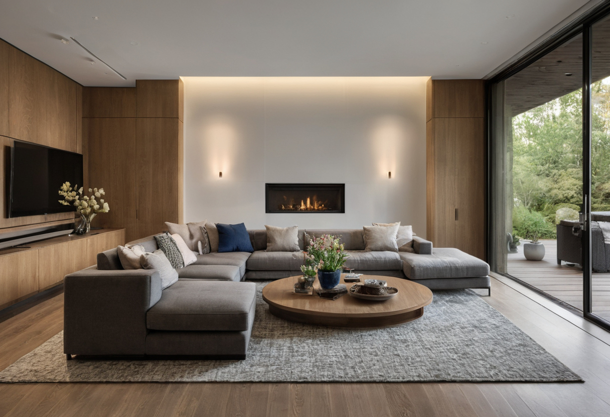 Luxury interior image showing Use clearance rules to test whether the living room furniture actually fits