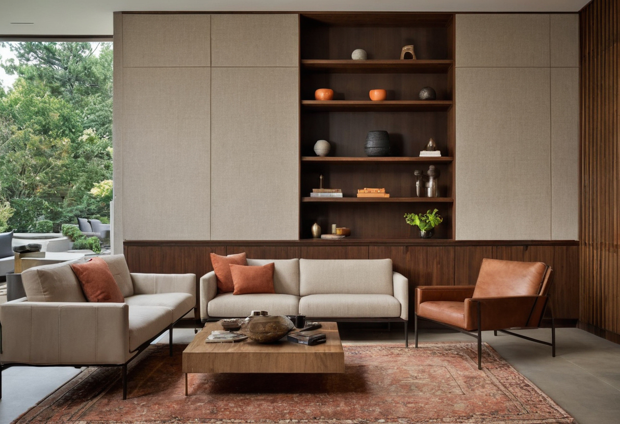 Mixed mid-century modern furniture needs compatible visual mass as well as compatible heights shown in a luxury residential interior